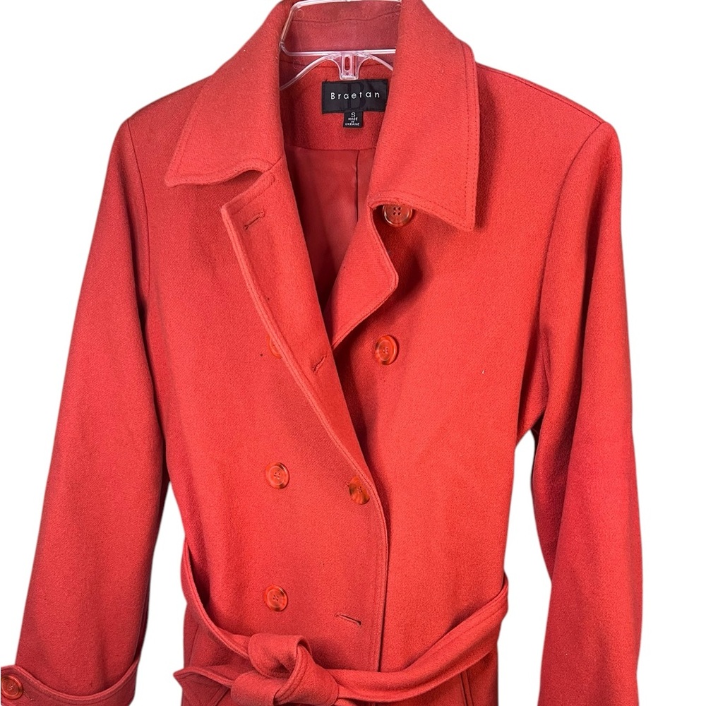 Braetan Orange Women’s Double Breasted Peacoat Coat Jacket Size S 2 Pockets Belt
